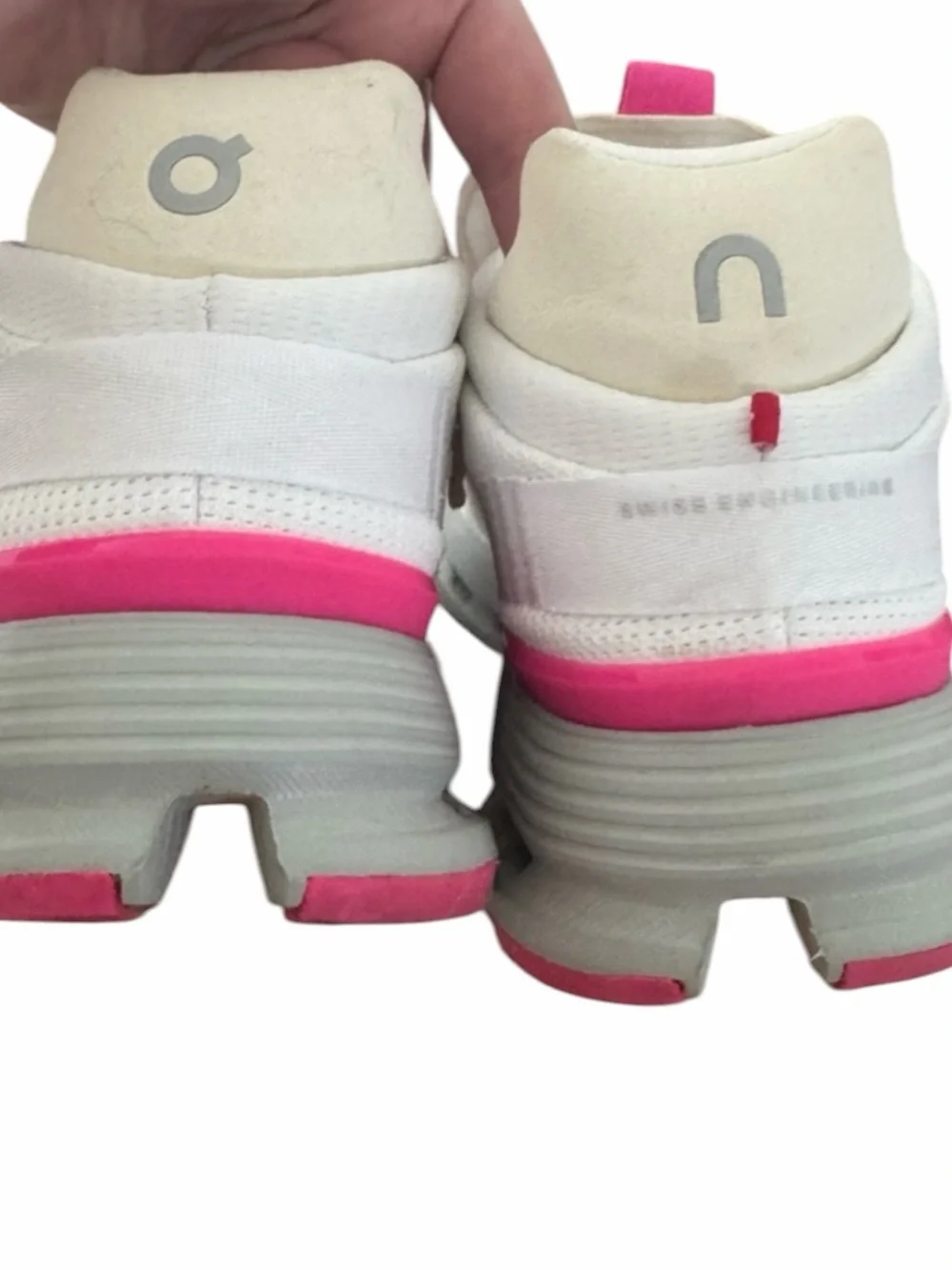 On Running Women's White and Pink‎ Athletic Running Shoes